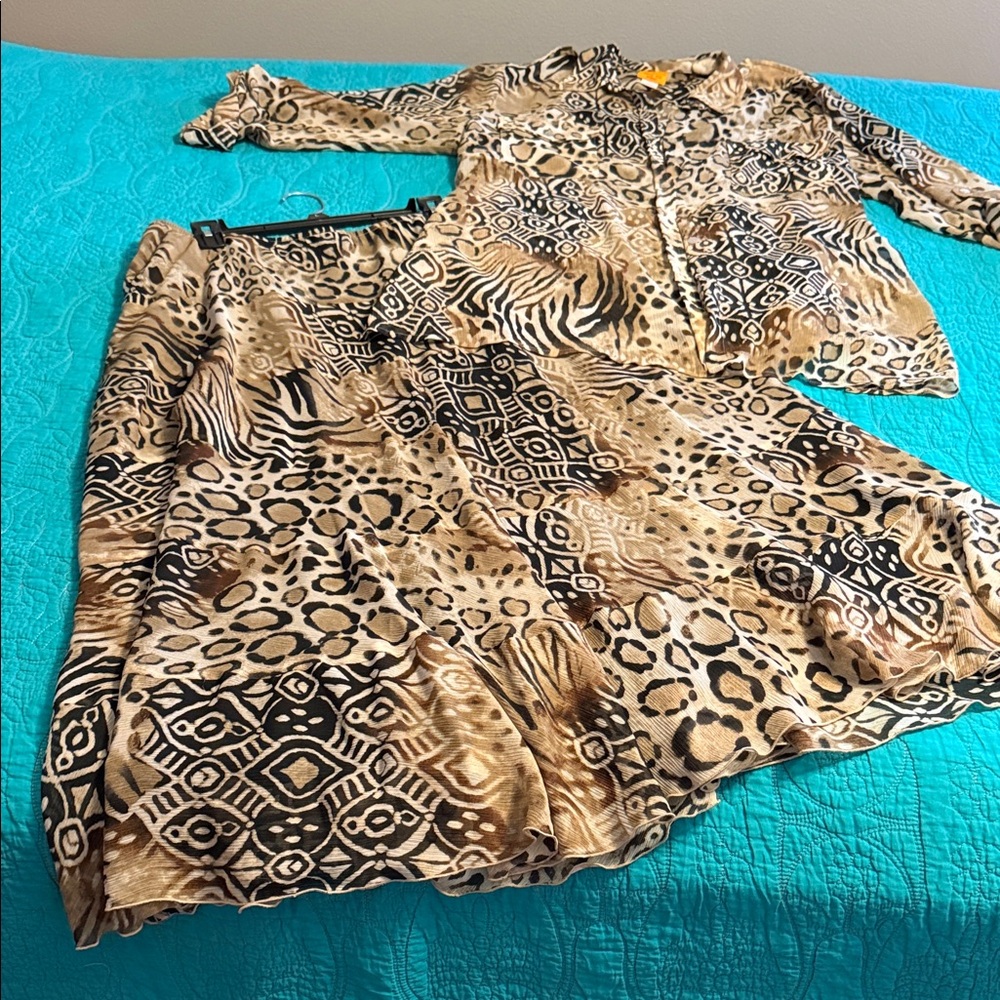 Ruby Rd. Animal Print Skirt and Blouse Set